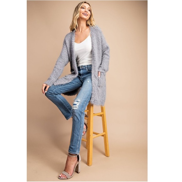 NWT Super Soft Popcorn Knit Heather Gray Cardigan - Picture 3 of 5